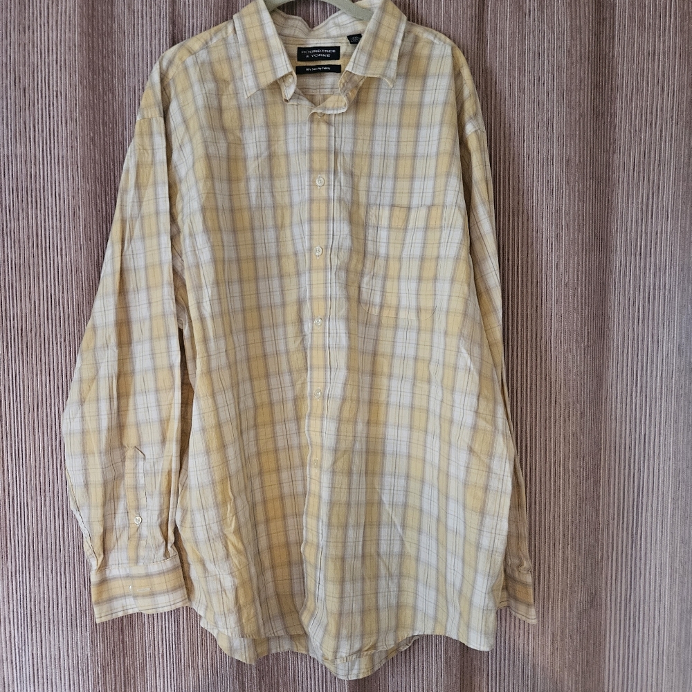 Roundtree and Yorke Men's Shirt Yellow Plaid 2XL
